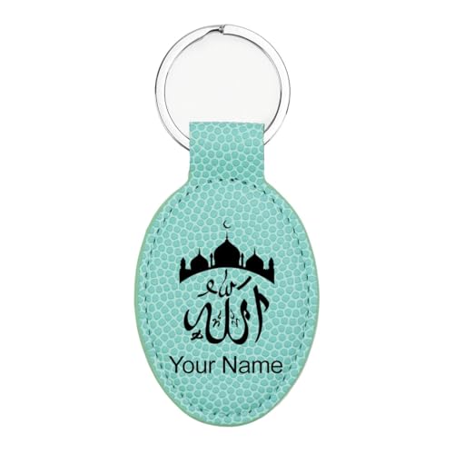LaserGram Oval Keychain, Allah 2, Personalized Engraving Included (Basketball Teal) - color: Basketball Teal