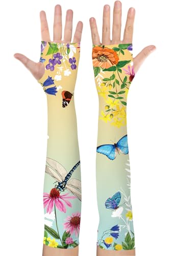 Bebila Gardening Sleeves for Women Farm UV Sun Protection Anti-Scratch Cooling Sleeves with Thumb Hole Arms Cover Outdoors - color: Gradient Yellow Green