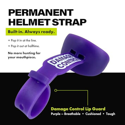 DAMAGE CONTROL Pacifier Football Mouth Guard – Permanent Strap – Purple | Youth Football Mouthpiece, No Boiling, Breathable Design, Protects Lips & Teeth, Works with Braces - color: Purple