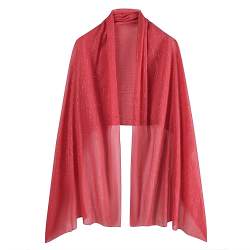 OurLore Chiffon Shawls Wraps for Women Sheer Glitter Scarf Sparkly Rhinestones Shoulder Sarong Cover Up Hijab for Wedding - color: Wine Red