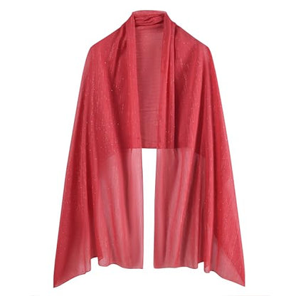 OurLore Chiffon Shawls Wraps for Women Sheer Glitter Scarf Sparkly Rhinestones Shoulder Sarong Cover Up Hijab for Wedding - color: Wine Red