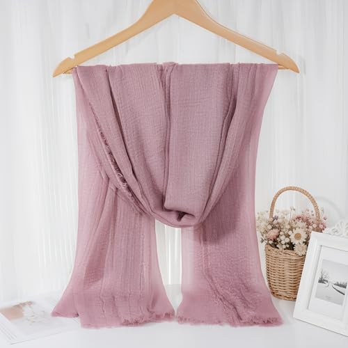 Nydotd Women Summer Cotton Linen Scarf Crinkle Long Beach Shawl Wrap hijab with Fringe - color: Dusty Rose