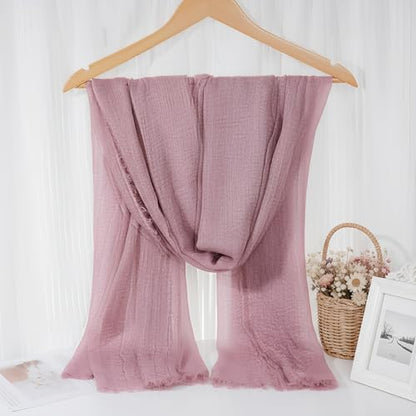 Nydotd Women Summer Cotton Linen Scarf Crinkle Long Beach Shawl Wrap hijab with Fringe - color: Dusty Rose