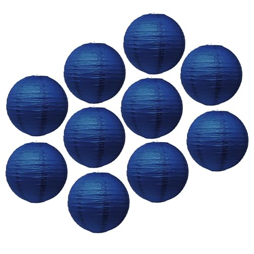 Mudra Crafts Navy Blue Paper Lanterns Wedding Party Decorations - 12 in 10 Round Hanging Ceiling Lanterns, 10 Pack, Decorative Lamp Shades - color: Navy Blue, size: 12 Inches