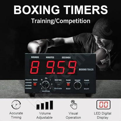 Professional Gym Interval Timer,Classic Boxing Round Timer,with Adjustable Buzzer Alarm,with LED Display,Selectable Training Time & Cycle Repetitions Blue - color: Blue