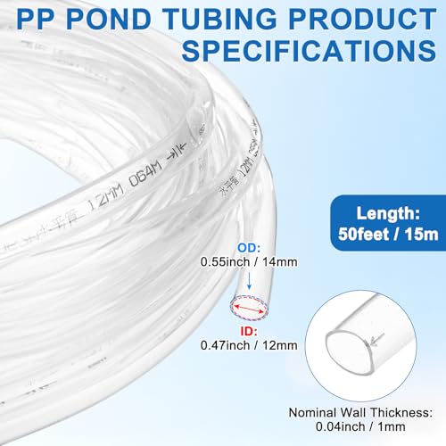 M METERXITY Vinyl Tubing 1/2" ID x 14mm OD 50ft Flexible Plastic Tube with 2 Hose Ties, Lightweight Hybrid PVC Hose for Water Gardening/Airline/Aquarium Tubing [Clear] - size: 1/2" ID x 50ft