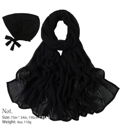 Modal Cotton Hijab Scarf for Women with Undercap Set - color: Black