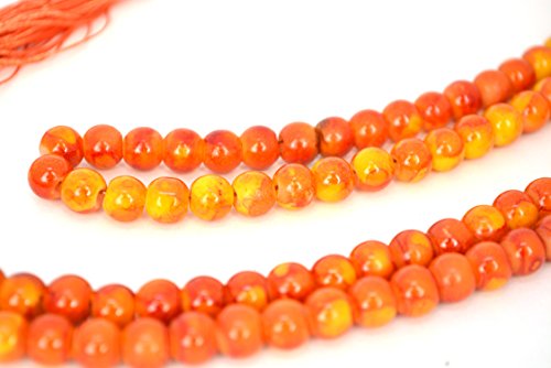 Islamic Prayer Beads - Misbaha Tasbih 99 Glass Bead Necklace - color: Orange Marble W/ Orange Tassel