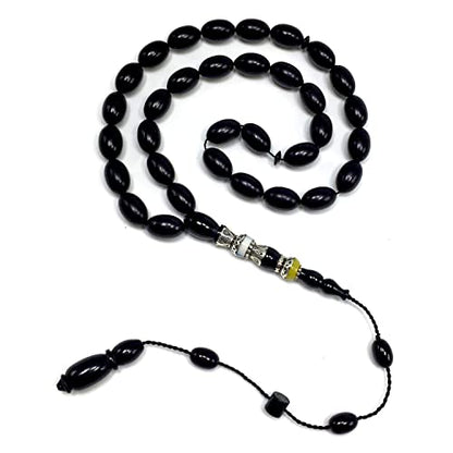 EXCLUSIVE COLLECTION -Handmade Silver Engraved Bakelite Tesbih, Tasbih, Islamic Rosary, Islamic Prayer Beads, Misbaha (7x11 mm 33 Black Rice Beads) - color: 7x11 mm 33 Black Rice Beads