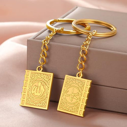 Keychain with Allah Square-shaped Keychain Islam Surah Koran Muslim Amulet Allah Keyrings Religious Keychain Jewelry - color: Allah-k-g
