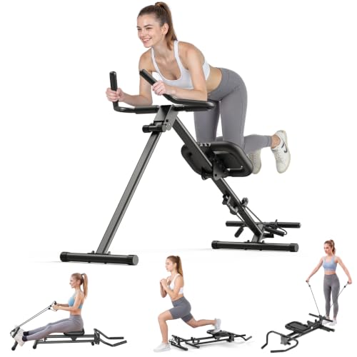 OWLSKY Ab Machine, Adjustable Ab Trainer Machine for Abs Workout at Home Gym, Foldable, Knee Protection, LCD Monitor, Device Holder, 400 LBS,Abdominal Trainer for Stomach Workout - style: Black