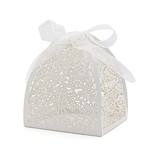 KPOSIYA Pack of 70 Laser Cut Rose Candy Boxes, Favor Boxes 2.5"x 2.5"x 3.1", Gift Boxes Bridal Shower Anniverary Birthday Party Wedding Favor (White) - color: White, size: 1 Count (Pack of 70)