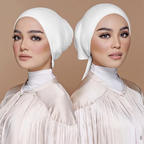 3PCS Under Hijab Head Cap Muslim Under Scarf Hijab Solid Color Women Under Scarf Hat Stretchy Sleeping Cap - color: Black,white,deep Grey