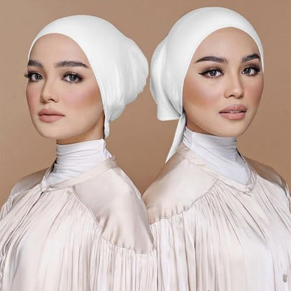 3PCS Under Hijab Head Cap Muslim Under Scarf Hijab Solid Color Women Under Scarf Hat Stretchy Sleeping Cap - color: Black,white,deep Grey