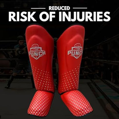 PU Leather Shin Guards for Kickboxing, MMA, Muay Thai Training, Protective Shin Pads - color: Red\Silver, size: Medium