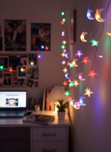 Star and Moon String Lights, 30 LED Battery Powered Fairy Lights, Waterproof for Outdoor Indoor Decor, Bedroom, Patio, Garden, Party, Wedding - style: Star and Moon