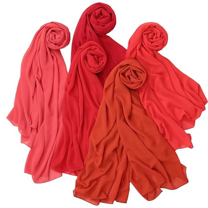 NOOR Chiffon Hijab Set for Women - Pack of 5 Lightweight Non-Slip Scarves, Premium Breathable Fabric, Gift-Ready Packaging - color: Mix Colors 12