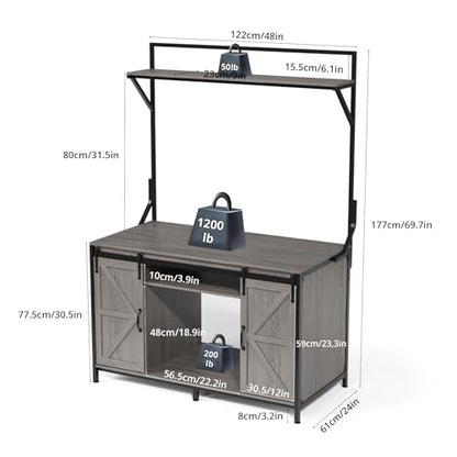 VOWNER 48"x24" Reptile Tank Stand with Power Outlet & Storage Cabinet, Grey | Fits up to 120 Gallon Bearded Dragon Tank, Sliding Barn Doors, Heavy Duty Aquarium Stand, Reptile Turtle Terrarium Stand - color: Grey
