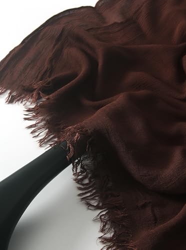 Cotton Linen Plain Hijab Scarf For Women,Muslim Viscose Crinkle Edge With Fringe,Summer Beach Wrap Headwraps Shawl - color: 20#coffee