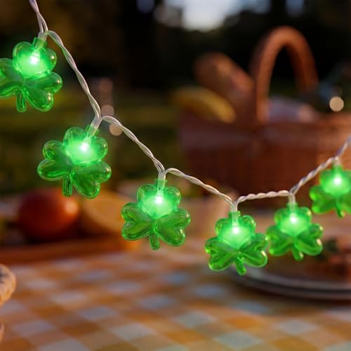 Shamrock String Lights, 8.5Ft St Patrick's Day Decorations with 10 3D Green Clover Lights, Plug in Clover Fairy String Lights for Party Bar Garden Bedroom Party Irish Holiday Decor - color: Shamrock Lights, size: 8.5FT
