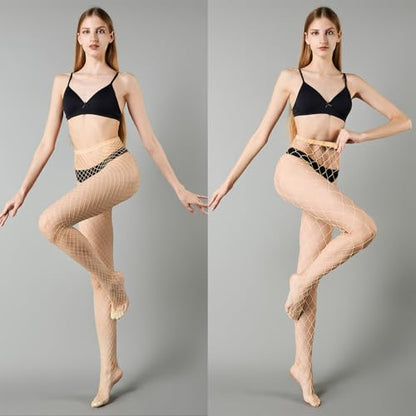 MengPa Women's Fishnets Tights High Waist Stockings Party Thigh High Pantyhose - color: 2pcs-nude