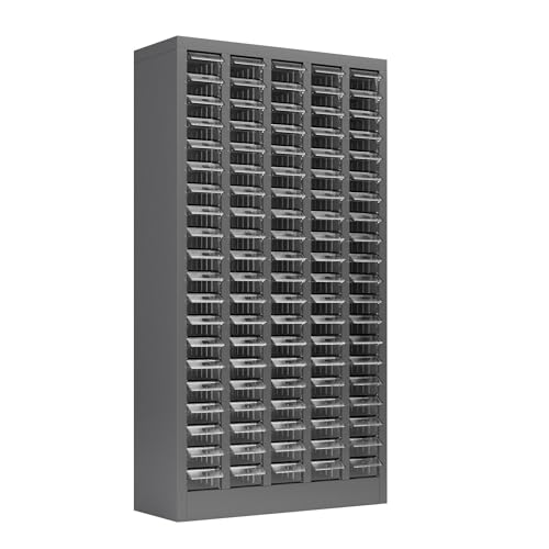 100 Drawers Bolt and Nut Tool Storage Cabinet Parts Cabinet Hardware Organization Shelves Bolts Bin Tool with PS Material Drawer Label Stickers for Tool Hardware Storage, Grey