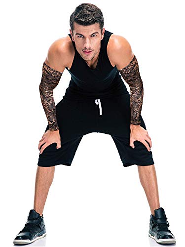 9 Pairs Unisex UV Protection Sleeves Arm Cooling Ice Silk Arm Cover Sleeves (Camouflage, Black)