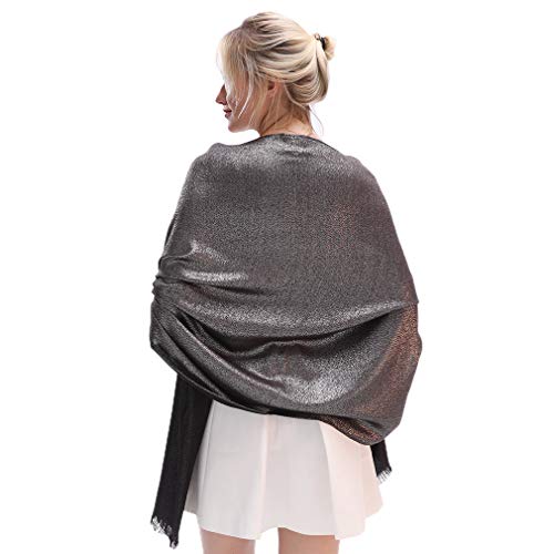 LMVERNA Women's Sparkling Metallic Soft Pashmina Shawls and Wraps Scarf in Solid Colors - color: Black-silver