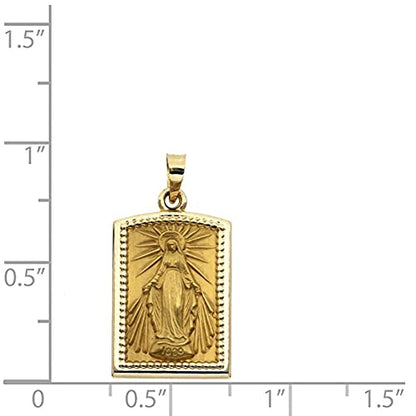 RP 14k Yellow Gold Polished Miraculous Virgin Mary Double Sided Square Pendant Medal - style: Pendant + 16-18" Adj 14K Chain