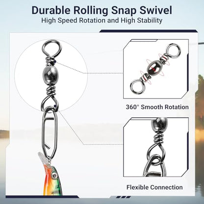 QISHUO High Strength Fishing Swivels Stainless Clips Steel Snap Swivels Barrel Connector Saltwater Swivel Fishing Rolling Black Nickel - size: Size 1/0+L (84lb) 25 pcs