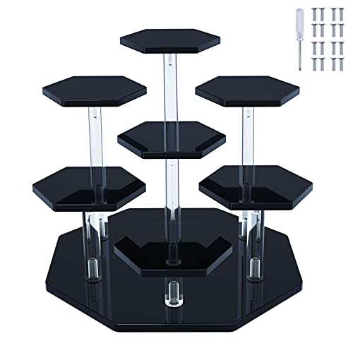 Acrylic Cupcake Stand with Patented 7-Tier Stable Design, Clear Perfume Organizer and Dessert Display Riser, Non-Wobble Tiered Display Stand for Figures, Collections, Vendor Events & Party(Small-Black)