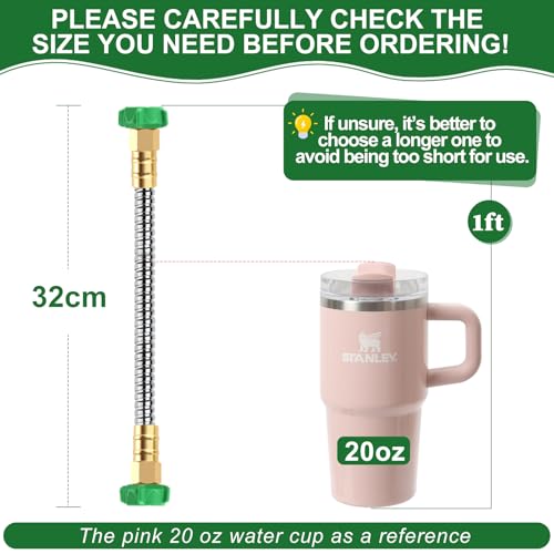 Female to Female Short Garden Hose Adapter 1FT,Hose Reel Connecting Hose | Stainless Steel Leader Hose Connector for Hose Reel,Flexible,Kink-Free & No Leak Outdoor Water Pipe Extension Adapter - size: 1FT