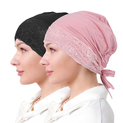 Muslim Hijab Undercap Women Underscarf Hijab Cap Islamic Turbans Scarf Inner Cap Eid Headscarf Hijab Bonnet - color: Black+pink