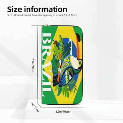 Brazil Toucan Green Background PU Leather Long Wallet for Women Men, Zipper Clutch Wallet RFID Card Holder Organizer - color: Brazil Toucan Green Background