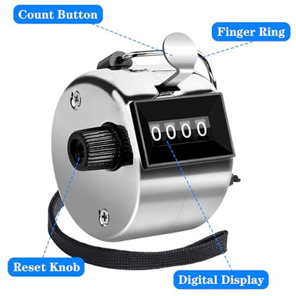 FEBSNOW Handheld Tally Counter Clicker 4 Digital Number Click Counter for School Event Golf Sports Office Stadium - color: Metallic