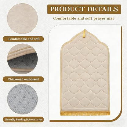 Muslim Prayer Rug with Tasbih Prayer Beads, Extra Thick Padded Non-Slip Islamic Prayer Matt,Turkish Praying Carpet Ottoman Blankets Ramadan Gift for Ramadan, Eid, Hajj, Travel, Pray (Camel) - color: Camel