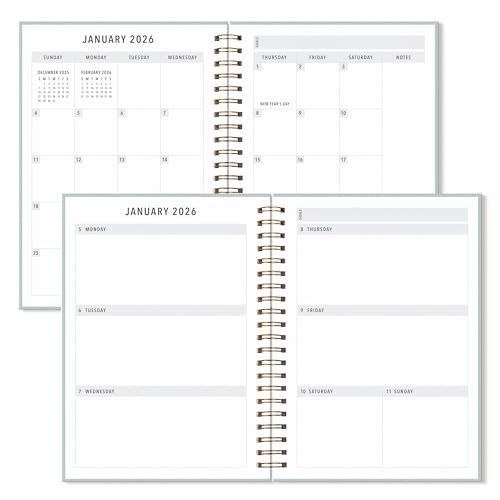 Sweetzer & Orange 2026 Planner – 6" x 8.25" Dated Daily, Weekly & Monthly Calendar Planner – January to December 2026 – Eucalyptus Design with Motivational Stickers, Gold Spiral & Sturdy Paper - color: Eucalyptus