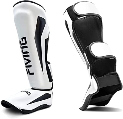 MMA Martial Arts Shin Guards – Padded, Adjustable Muay Thai Leg Guards with Instep Protection for Kickboxing/MMA Training and Sparring – Durable, Professional MMA Equipment - color: White, size: X-Large