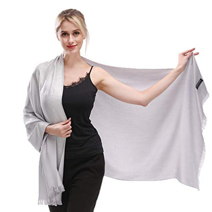LMVERNA Women's Sparkling Metallic Soft Pashmina Shawls and Wraps Scarf in Solid Colors - color: Silver
