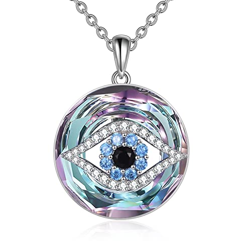 WINNICACA Sterling Silver Evil Eye Necklace Protection Crystal Pendant for Women Good Luck Vintage Evil Eye Pendant Jewelry Birthday Gifts for Women Friend Female - style: A02-Purple crystal