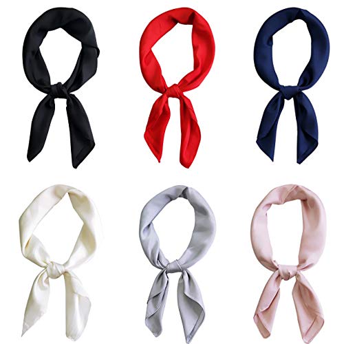 Glamorstar Satin Neck Scarf 6 Packs Square Handkerchief for Women - color: 6 Packs - Black,red,blue,white,pink,gray