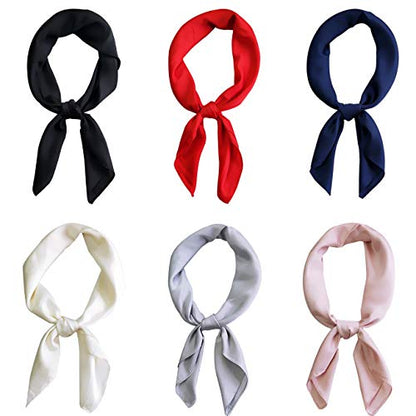 Glamorstar Satin Neck Scarf 6 Packs Square Handkerchief for Women - color: 6 Packs - Black,red,blue,white,pink,gray