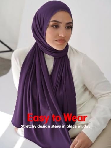 Hijab Scarf for Women Soft Muslim Hijabs Head Wrap Scarves Fashion Long Hair Shawls Stretchy Muslin Headscarf - color: Purple Hijab Scarf for Women