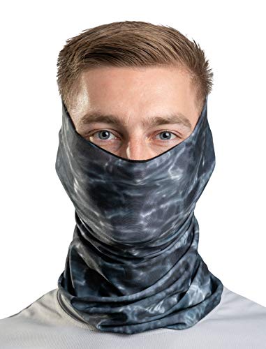 Aqua Design Fishing Hunting Masks Neck Gaiter: Men and Youth UPF 50+ Sun Mask Protection: Camo Face Cover Balaclava Bandana - color: Black Water, size: Medium