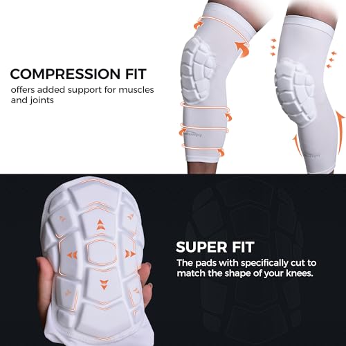 COOLOMG Knee Pads Wrestling Basketball Football Volleyball Youth Kids Adult Protective Knee Compression Sleeves White M - color: White, size: Medium