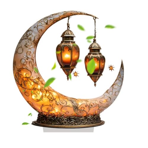 Mosque Moon Lantern, Ramadan Eid Mubarak Ornaments, 2D Crescent and Lantern Acrylic Tabletop Ornament, Ramadan Festival (#3) - color: #3