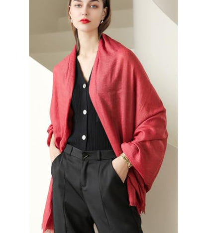 Solid color cotton and linen scarf, wrinkled all season versatile long sunscreen fashionable shawl - color: Light Jujube Red
