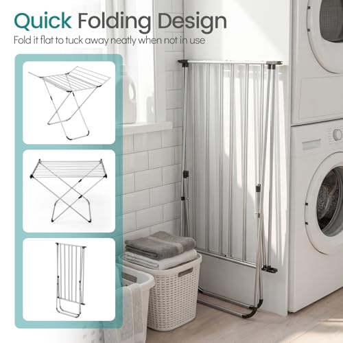 GOFLAME Clothes Drying Rack, Laundry Drying Rack with 2 Foldable Wings, 14 Drying Rods, Free-Standing Collapsible Laundry Airer for Clothes, Towels, Bed Linens, Indoor Outdoor Use, No Assembly Needed - size: 41” x 37” x 41”