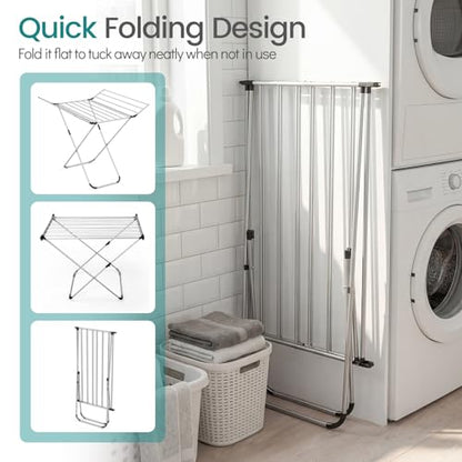 GOFLAME Clothes Drying Rack, Laundry Drying Rack with 2 Foldable Wings, 14 Drying Rods, Free-Standing Collapsible Laundry Airer for Clothes, Towels, Bed Linens, Indoor Outdoor Use, No Assembly Needed - size: 41” x 37” x 41”
