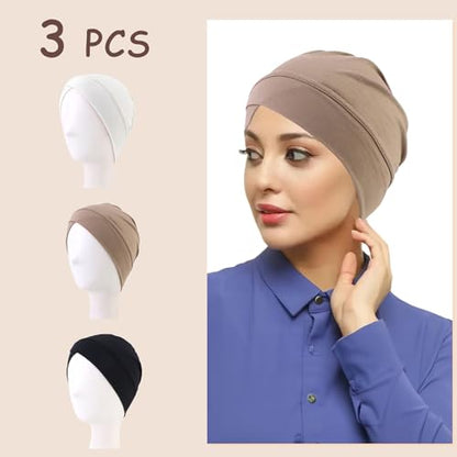 3PCS Hijab Undercap for Women, Muslim Inner Hijab Caps, Chemo Head Scarf Beanie Skull Cover Cap for Women Hair Loss - color: 1